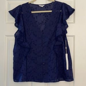 NWT Navy Eyelet Flutter Sleeve Top